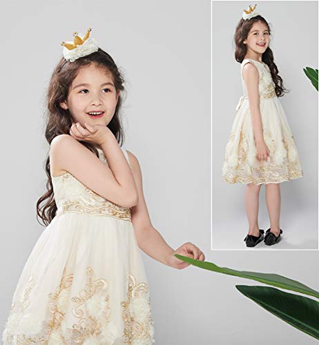 Ruffles Lace Bow Flower Tulle Princess Formal Wedding Birthday Party Dress for Toddler Baby Girl (18-24 Months, Champagne 3D) - Thumbnail 4