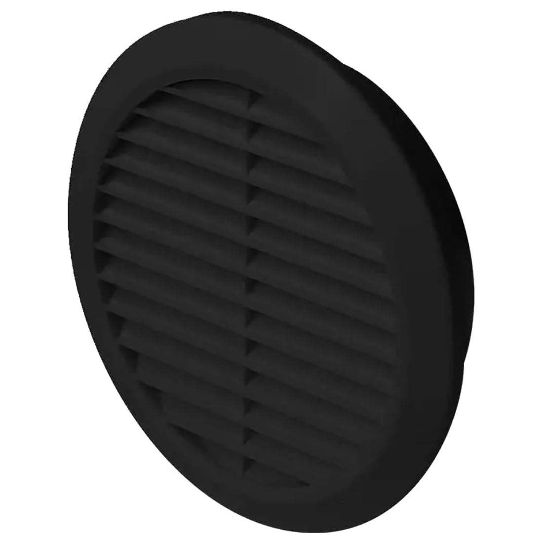 Black Louvred Wall Vent Grille with Flyscreen for Ø 100 mm / 4" Round Wall Outlet - Air Ventilation Duct Cover with Anti-Insect Mesh and Rear Spigot, Tough and Durable ABS Plastic — image 1