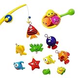 Zviku Super-Fun 15 Pcs Bath Toy Fishing Set | Includes Fishing Rod, Net & Fishes | Ultimate Bathtub Toys Set for Bathroom Or Pool | Waterproof, Colorful Floating Fishing Play Set for Boys & Girls