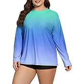 Halcurt Women's Plus Size Long Sleeve Rash Guard Swim Shirts UPF50+ Sun Protection Loose Fit Swimsuit Top