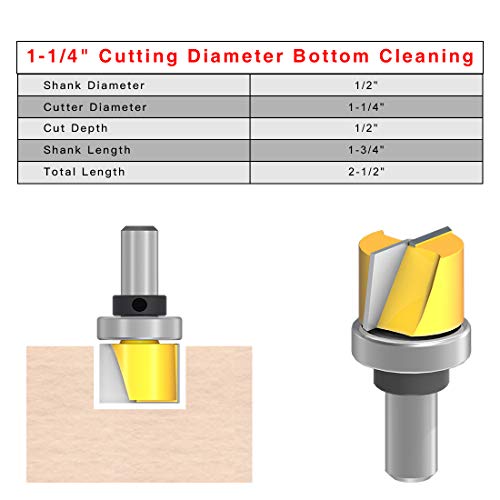 1/2 Inch Shank 2-1/4 Inch 1-3/4 Inch 1-1/4 Inch Diameter Bottom Cleaning Router Bit Woodworking Milling Cutter by SILIVN (3 Pack)