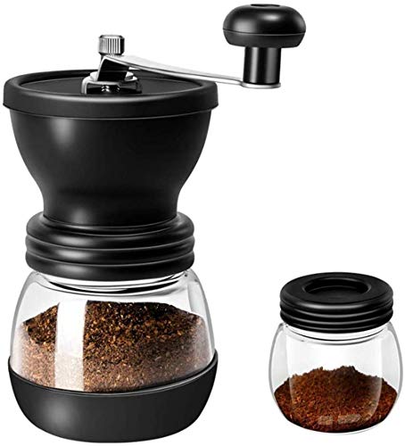 Camaka Manuelle Kaffeemühle mit Keramik-Frässtiften, Hand-Kaffeemühle mit zwei Glasbehältern (je 325 ml), Bürste und…