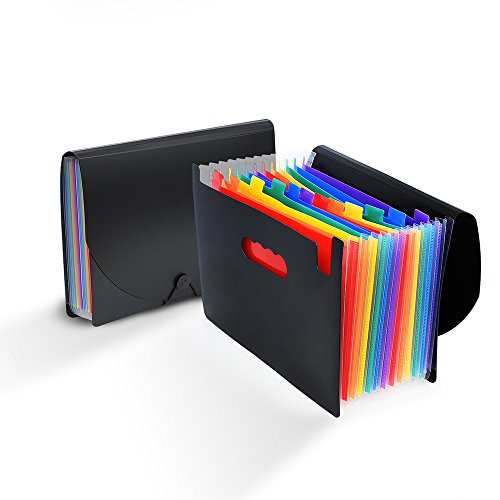 Adaone 12 Pockets Expanding File Folders, Portable Accordion A4 Expandable File Organizer, Large Capacity Multicolour Stand Plastic Business File Box (12 Pockets Multicolor)