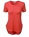 J.TOMSON Womens Basic Short Sleeve Crewneck & V-Neck Long Shirt CORAL XL