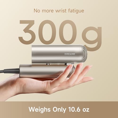 DREAME Pocket Pro Hair Dryer, Dual Voltage Travel Blow Dryer with Diffuser, 1300W Professional HighSpeed Ionic Hair Blower, Fast Drying, Low Noise, Lightweight, No Heat Damage, Global Travel 120V/240V