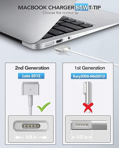 85W Charger for MacBook Pro Mag 2 T-Tip Between 2012-2017 Mac Book Models | Magnetic 2 Power Adapter Compatible with MacBook Pro 13/15", MacBook Air 11/13" Retina, Mid 2012-Late 2017, A2442 A2485 A2681