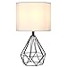 SOTTAE Black Hollowed Out Base Modern Livingroom Bedroom Bedside Table Lamp, Desk Lamp with White Fabric Shade