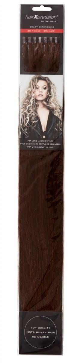 Balmain HairXpression Human Hair 25-Pieces, 50 cm Length, 4 Medium Brown, 190 g