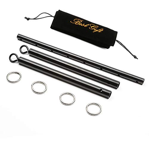 Expandable Black Spreader Bar with 4 Leather Adjustable Straps Set for Home Yoga Exercise - Thumbnail 4