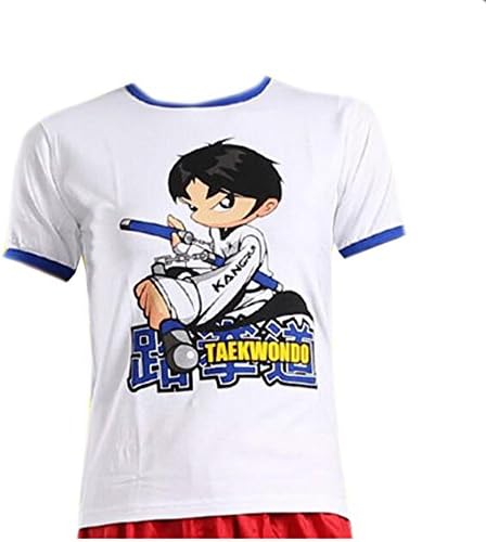 TAEKWONDO T-SHIRT SHORT SLEEVE 100% COTTON KIDS BLUE A M