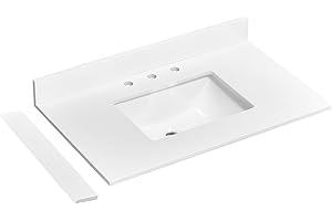 EQLOO 36" x 22" Vanity Top, Quartz Vanity Sink Top in Pure White, with One Sidesplash & One Backsplash, with Undermounted Sink,8 Inch Faucet Hole Spread for Vanity Top with Sink