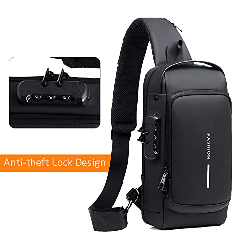 Homesen Mochila masculina com cadeado à prova d'água anti-roubo bolsa com porta de carregamento USB bolsa de ombro mochila transversal