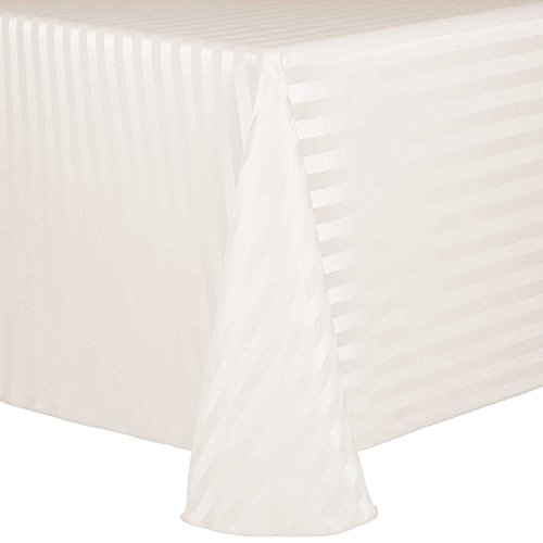 ULTIMATE TEXTILE Satin-Stripe 52 x 70-Inch Oval Tablecloth Ivory Cream
