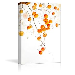 Tangerine Fruits on The Tree Branch Watercolor Painting...