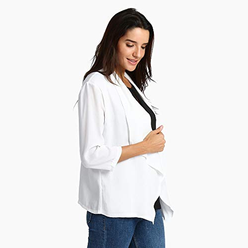 Sunward Chiffon Cardigan for Women Solid Colors 3/4 Sleeve Open Front Cover Ups (L, White) - Thumbnail 2