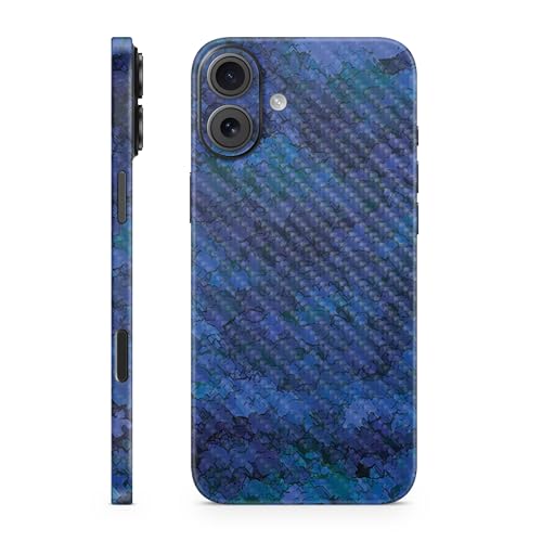 Carbon Fiber Phone Skin Compatible with Apple iPhone 16 Plus - Blue Ice - Premi…