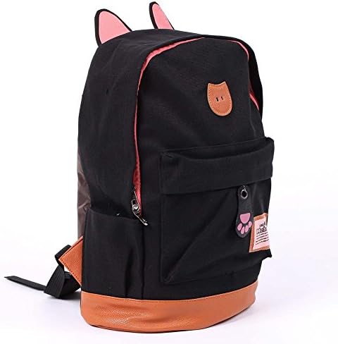 Muchengbao Fashion leisure travel canvas backpack girl students school bag (black)