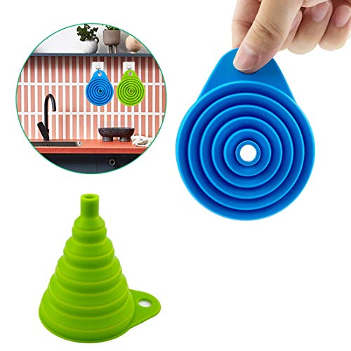 2 Pack Silicone Collapsible Funnel, Flexible Foldable Kitchen Funnel