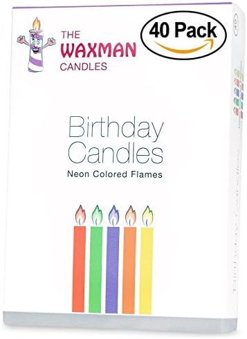 The Waxman Candles Color Flame Birthday Candles | Neon Colors | 40 Pack | Party Colorful Unique Candles | Regular