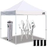 Eurmax 10'x10' Ez Pop Up Canopy Tent Commercial Instant Canopies with Heavy Duty Roller Bag,Bonus 4 Canopy Sand Bags (White)