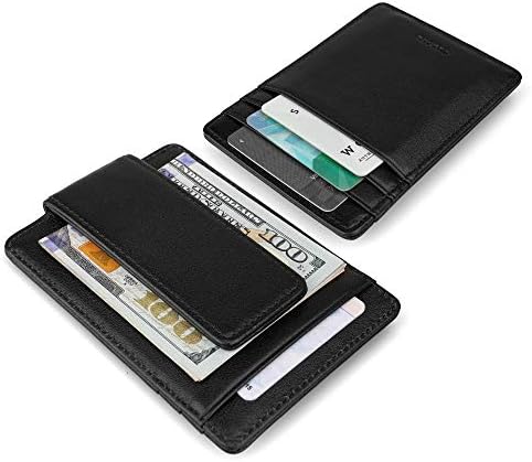 Money Clip, INJOYLIFE Genuine Leather Front Pocket Wallet Strong Magnet RFID Blocking Card Holder for Mens Women