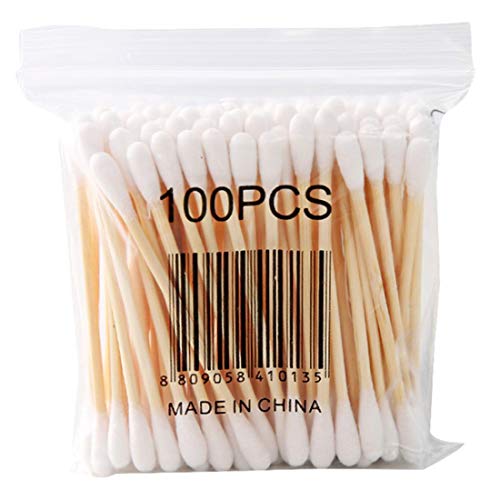 image for heavKin 100 Sticks Sanitary Swab Soft Bag Wood Stick Double Head Cotto