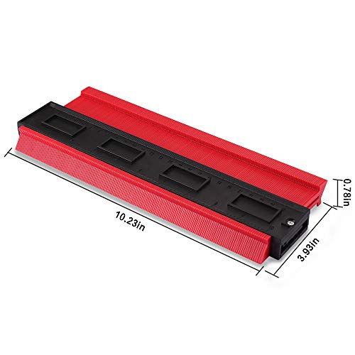 Allinone Contour Gauge Duplicator - Plastic Profile Gauge Shape Duplicator, Multi-functional Shaping Measure Ruler Standard Wood Marking Tool for Precise Measurement(25cm-3, Red)