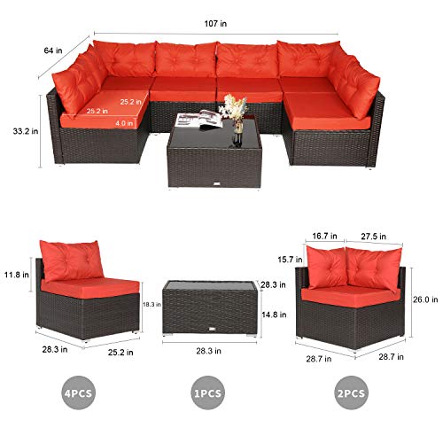 Amooly 7 Pieces Patio PE Rattan Sofa Set Outdoor Sectional Furniture Wicker Chair Conversation Set with Cushions and Tea Table - Thumbnail 3