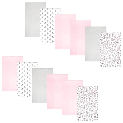 Hudson Baby Unisex Baby Cotton Polyester Flannel Burp Cloths Bundle 12-Pack, Pi…