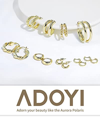 Adoyi Gold Hoop Earrings Set for Women Gold Hoops Twisted Huggie Hoops Earrings 14K Plated for Girls Gift Lightweight 9 Pairs