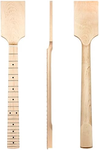 Kmise Unfinished Electric Guitar Neck DIY Parts Clear Satin Maple 22 Fret Bolt on Paddle Headstock for Music Lover