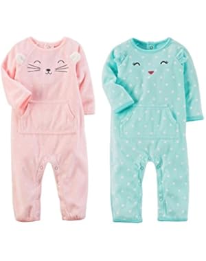 Baby Girls 2 Pack Soft Fleece Jumpsuits 3-24 months