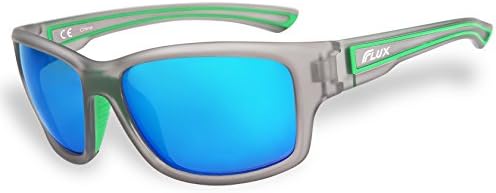 Flux PT005 Polarized Sports Sunglasses for Man or Woman Cycling Fishing Golf (Matte Crystal Grey, Blue)