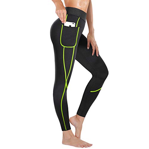 Rolewpy Women Neoprene Sauna Slimming Pants Weight Loss Hot Thermo Sweat Body Shaper Capri for Fat Burner Leggings (Green Line, XXX-Large ï¼ˆUS 18ï¼‰)