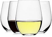 LUXU Stemless Wine Glasses(Set of 4)-20 oz,Clear Wine Cups for Red or White Wine,Crystal Whiskey Tumblers,Larg