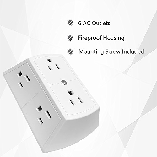 6 Outlet Grounded Three Sided Wall Adapter Tap, Oviitech Multi Spaced