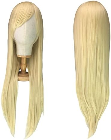 Cosplay Blonde Wigs for Women Girls, Halloween Costume Anime Party Wig, Long Straight Blond Hair Wig + Free Wig Cap