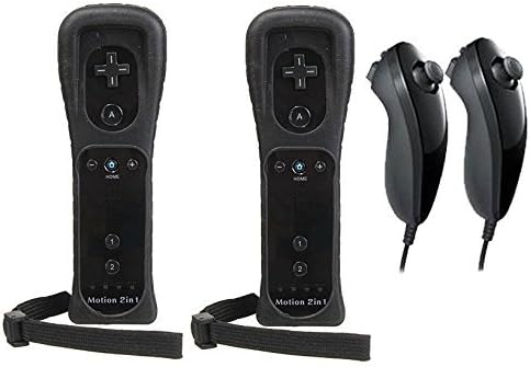 AMGGLOBAL® 2 x Remote Controller Built in Motion Plus 2 x Nunchuck Controller For Nintendo Wii Remote WII + FREE SILICONE COVER HOT PINK BLACK BRIGHT PINK BRIGHT BLUE WHITE DARK BLUE RED Bundle…