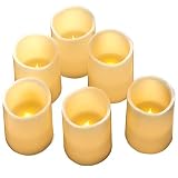 Hayley Cherie - Real Wax Flameless Candles with Timer (Set of 6) - Ivory LED Candles 3" Wide x 4" Tall - Flickering Amber Flame - Battery Operated Pillar Candles - Large Unscented