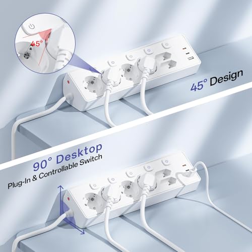 3M Power Strip with USB, 6 Power Sockets and 3 USB, PD 30W Power Strip with Surge Protection, 2 m Electric Power Strip with Switch for Desk, Office, Home