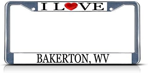 License Plate Frame I Love Heart Bakerton Wv Aluminum Metal License Plate Frame Silver