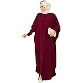 AWIBMK Women Abayas Dubai Kaftan Henley Shirt Prayer Maxi Dress Muslim Batwing Sleeve Ramadan Islamic Clothes