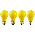 KOR (Pack of 4) A19 Yellow Bug Light Incandescent 130V E26 Base-A/YB - A19/Y (60)