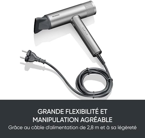 Seche cheveux performant avec moteur BLDC et technologie ionique, Sèche cheveux avec diffuseur et concentrateur magnétiques, sèche-cheveux puissant 2 000 W, Gris, HT 0171
