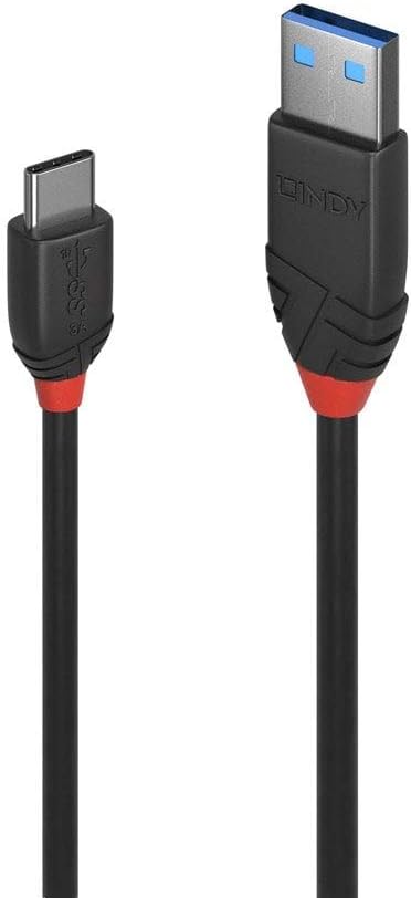 Lindy 0.5m USB 3.1 Type A to C Cable 3A, Black Line, 0.5 meter
