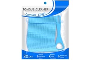30 Counts Tongue Scrapers - Portable Disposable Tongue in Bag, Foldable Dental Floss 2 in 1, BPA Free Cleaner Scrapers for Ad