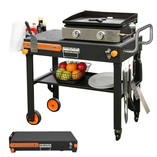 Folding Grill Table for Blackstone 17" & 22" Griddle, Portable Cart with Wheels, 20-Second Tool-Free Setup, 450 lb Heavy Duty Prep Station for Pizza Oven & Camping Stove