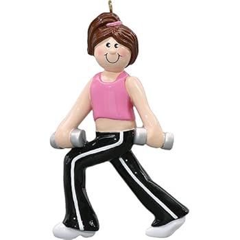 Personalized Weights Girl Christmas Tree Ornament 2019 - Brunette Female Workout Dumbbell Gym Addict Body Build Zumba Hobby Cross-fit Lifter Pilates Brown Hair Trainer Year - Free Customization