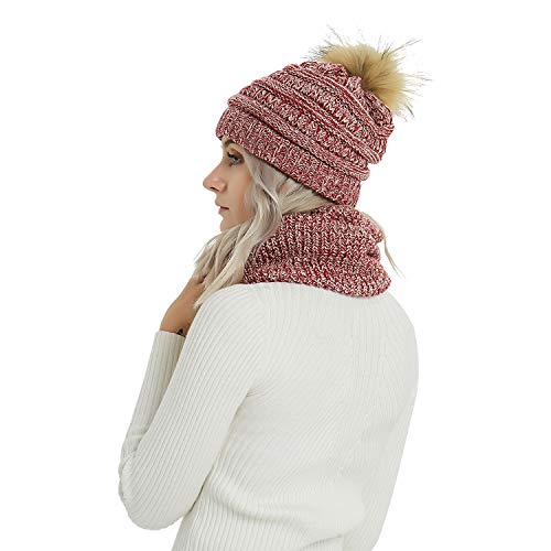 Winter Knit Infinity Scarf-Men&Women Thick Warm Circle Loop Scarf Neck Warmer by Aurya(Red/White Mix) - Thumbnail 4