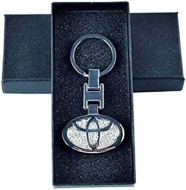 Bailunte 3D Car Logo for Toyota Emblem Keychain Classic Key Ring Lanyard Metal with Crystal Decoration Pendant Gift Accessories for Drivers